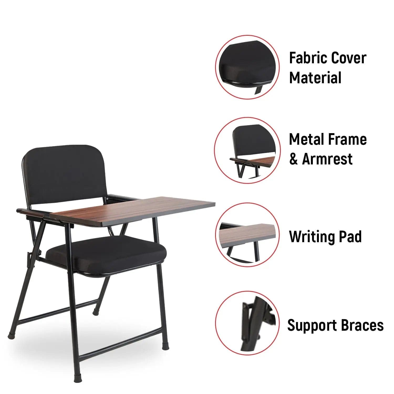 Laika C62 Folding Study Chair with Cushion and Writing Pad CellBell