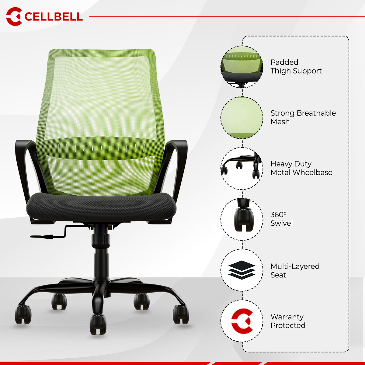 CELLBELL Desire Pro Mid Back Mesh Office Chair CellBell