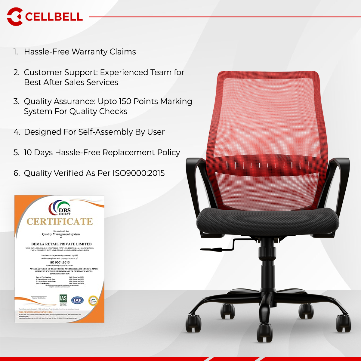 CELLBELL Desire Pro Mid Back Mesh Office Chair CellBell