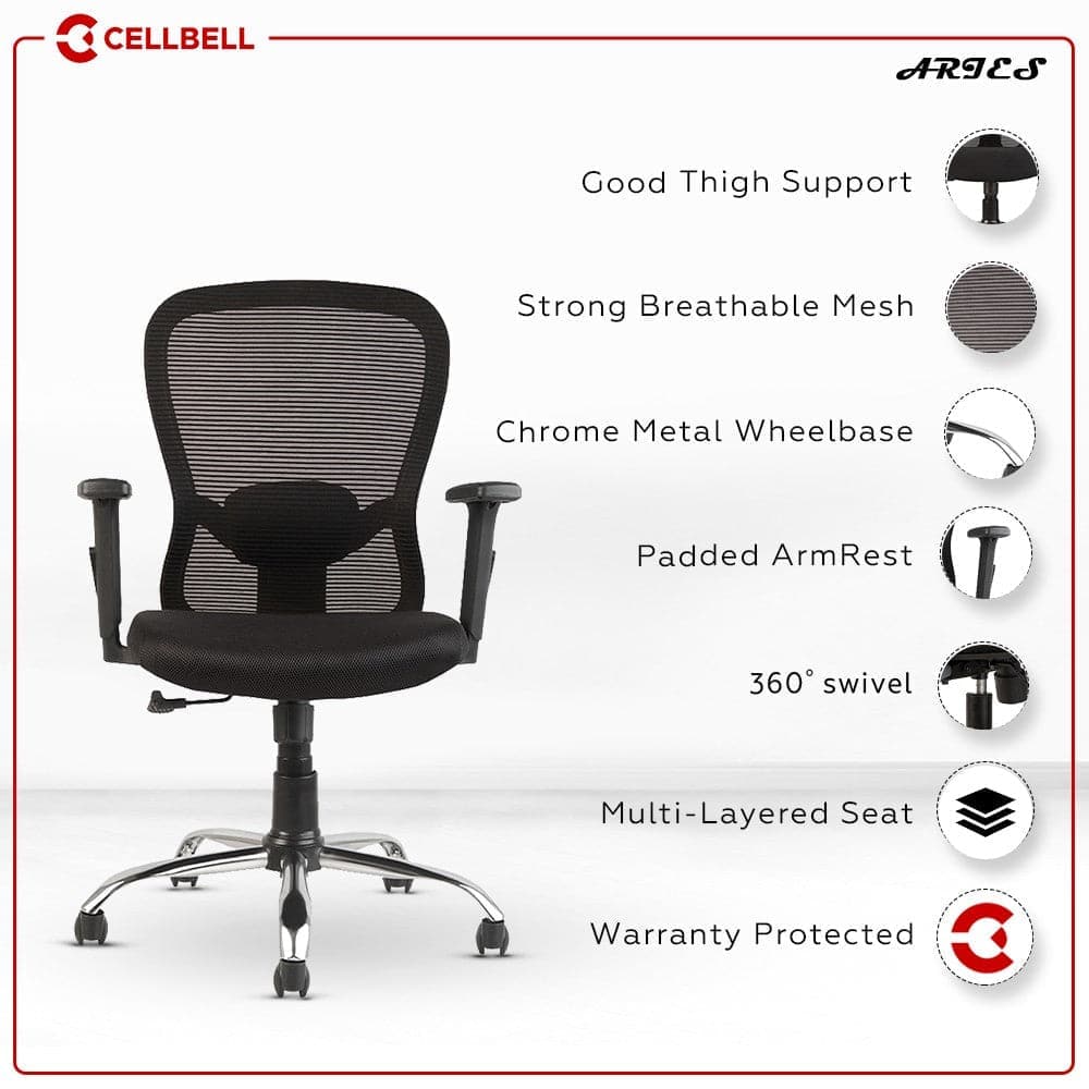 Aries C160 Mesh Office Chair [BLACK] CellBell