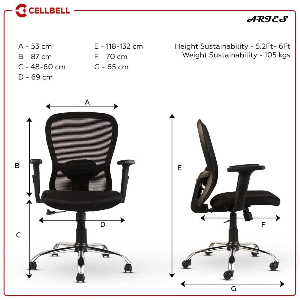 Aries C160 Mesh Mid back Office Chair [BLACK] Cellbell