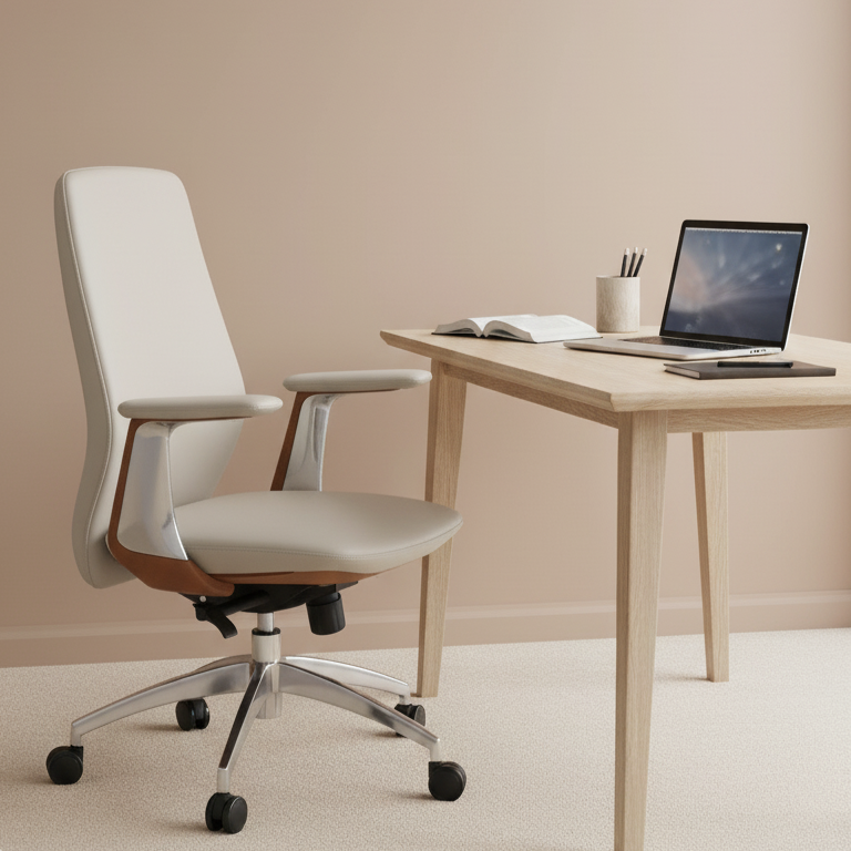 Felix Luxury Mid-Back Chair [White-Beige]