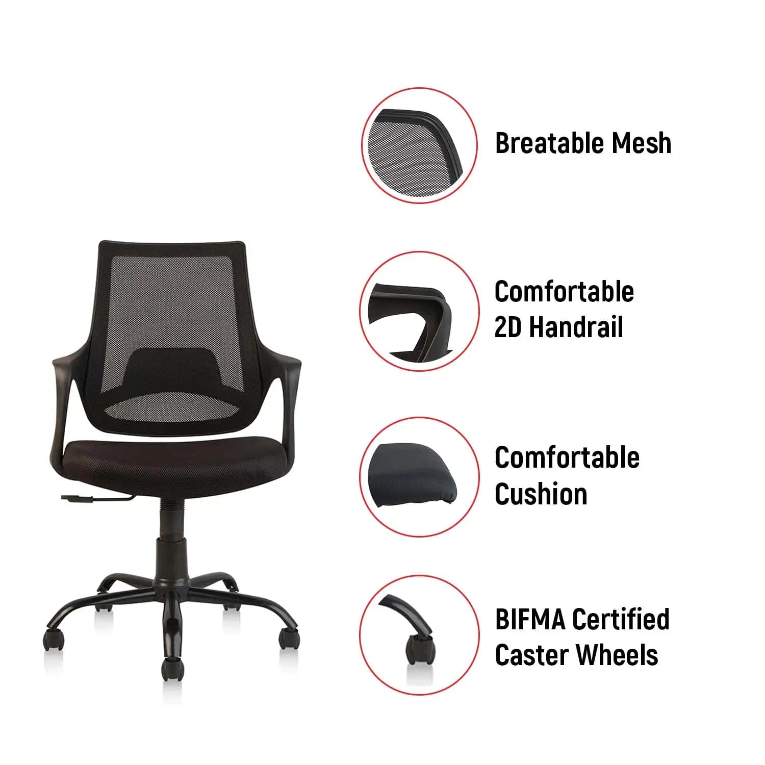 Falcon C150 Mesh Mid Back Office Chair [BLACK] - Cellbell