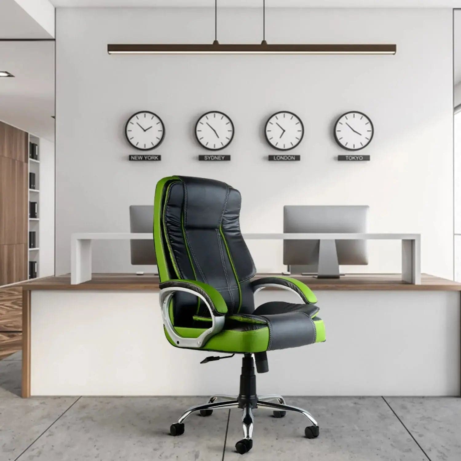 Green office chair with arms hot sale