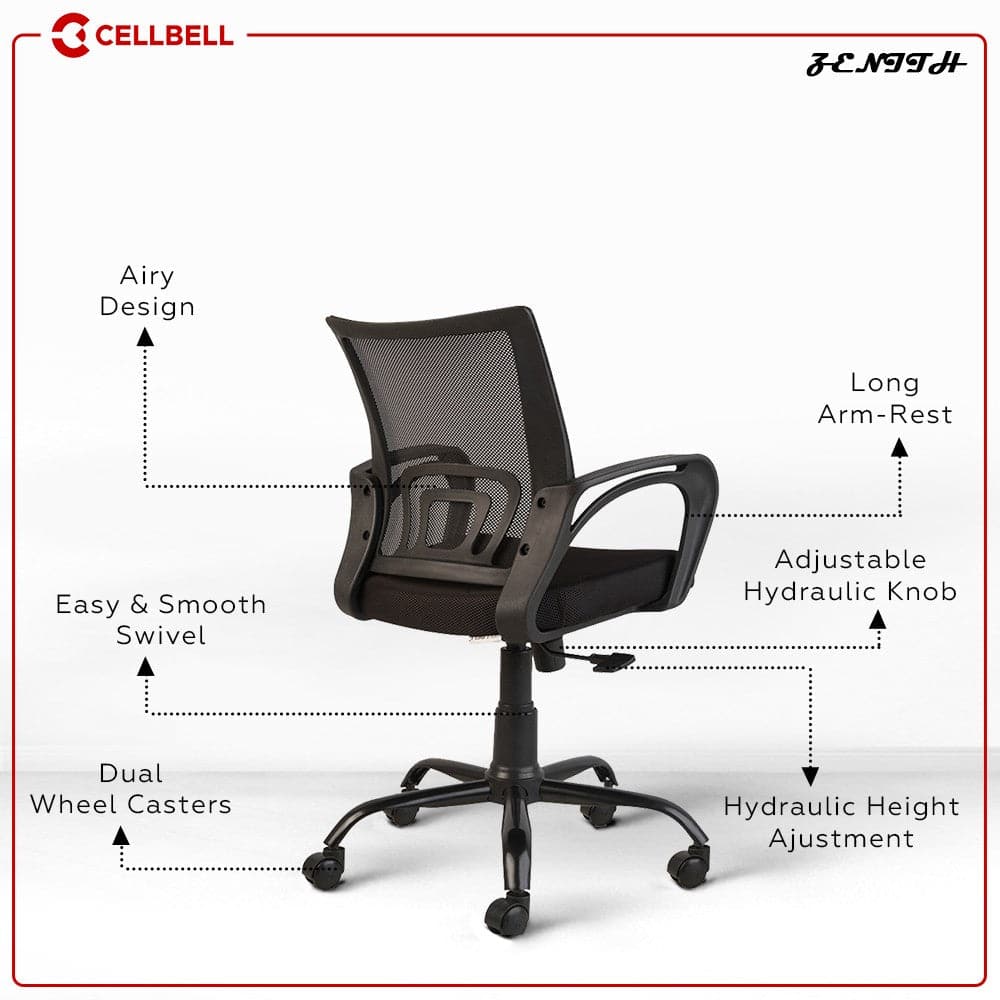 Zenith C107 Medium-Back Mesh Office/Study Chair [Black] | Cellbell