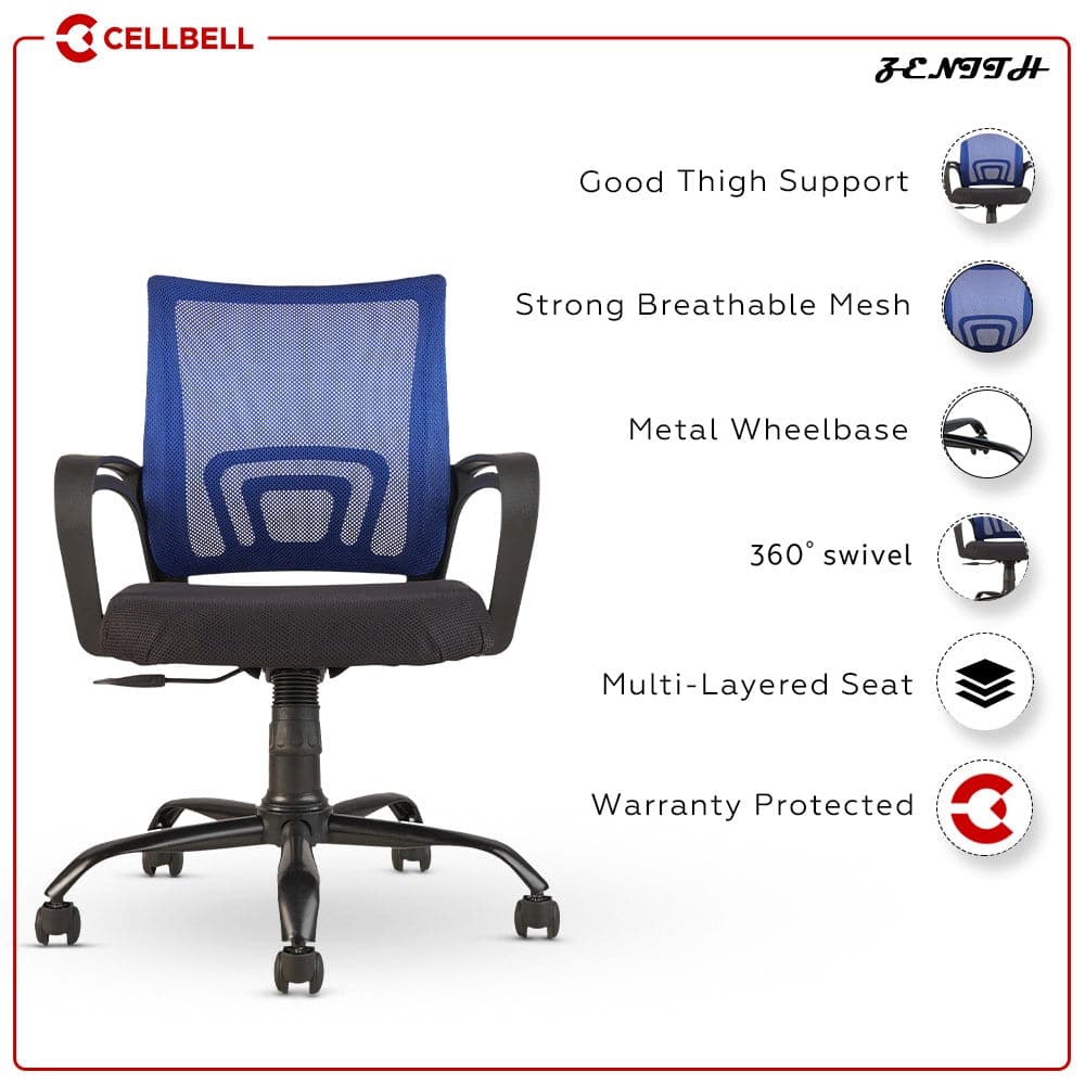 Zenith C107 Medium-Back Mesh Office/Study Chair [Black] | Cellbell