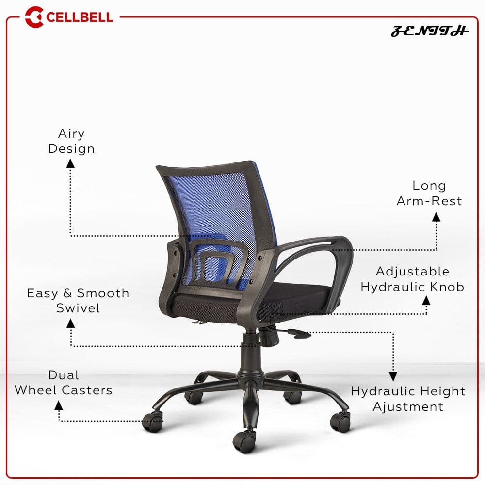 Zenith C107 Medium-Back Mesh Office/Study Chair [Black] | Cellbell