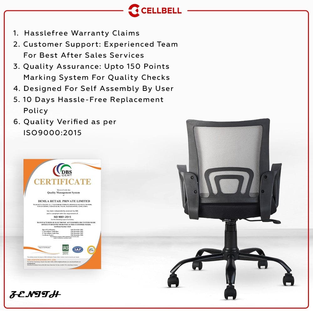 Zenith C107 Medium-Back Mesh Office/Study Chair [Black] | Cellbell