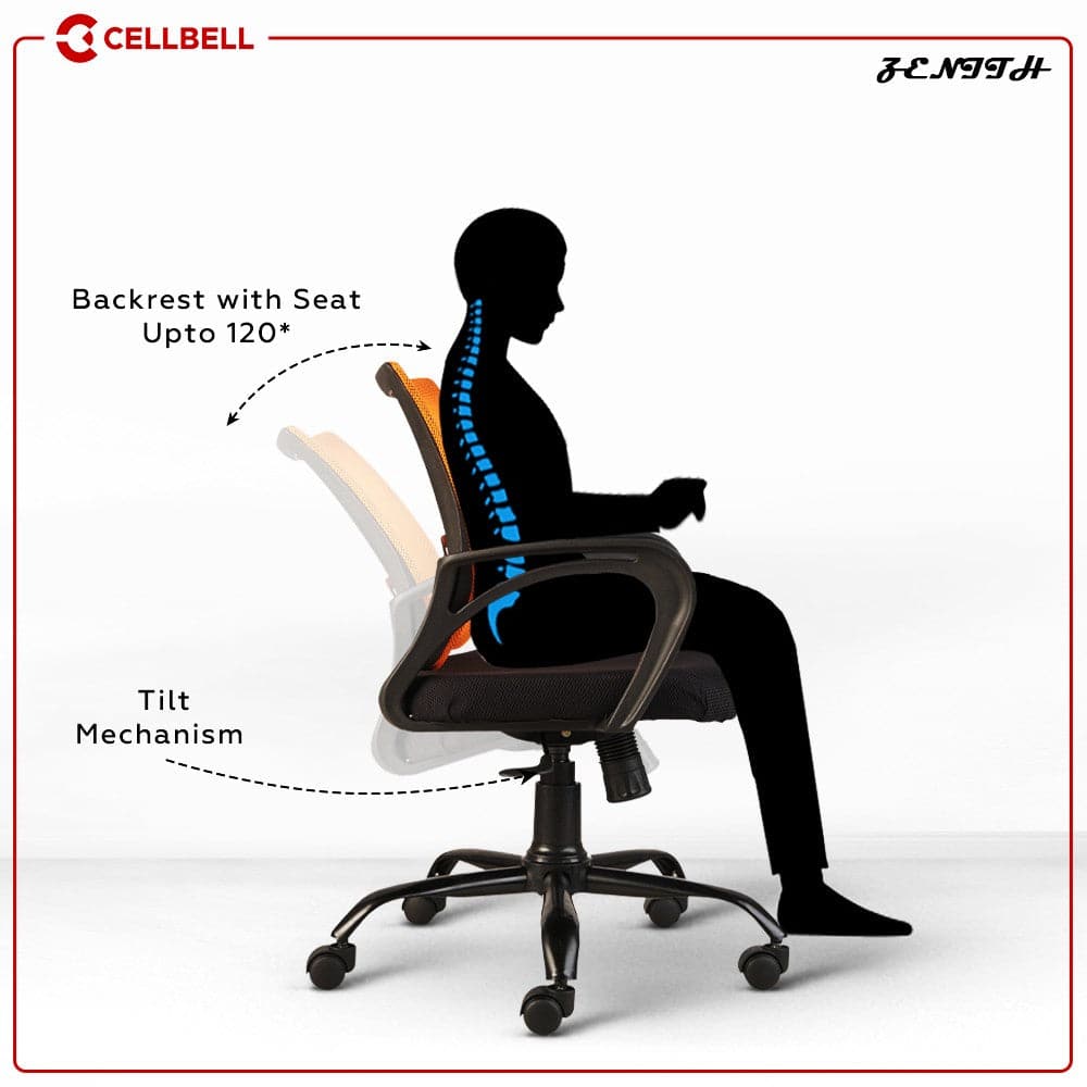 Zenith C107 Medium-Back Mesh Office/Study Chair [Black] | Cellbell